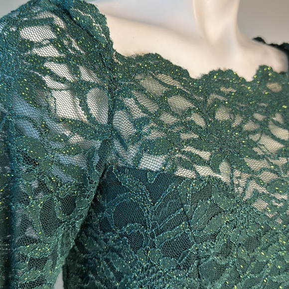 Elegant Green Lace Dress gold Threads Decode 7.8 size 6 - Picture 3 of 8